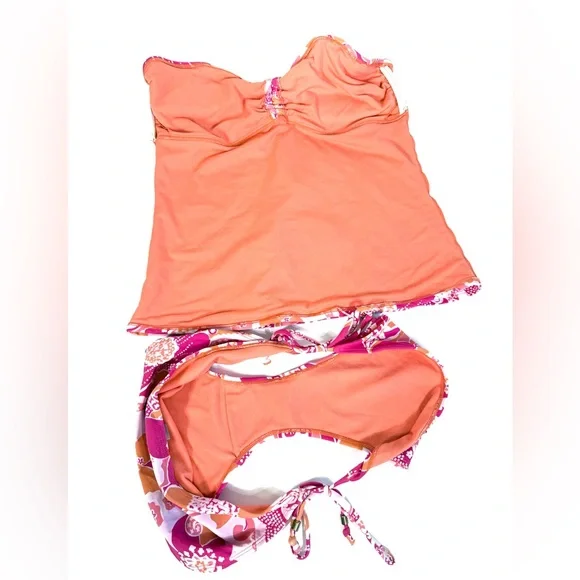 Old Navy Vintage Y2K Mod Pink and Orange Floral Halter Bandeau Tankini Set - Picture 10 of 10